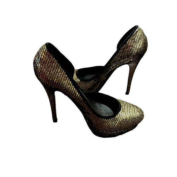 Charles by Charles and David Womens Leather Sequined Platform Pump Size 6.5 Gold - Picture 1 of 6